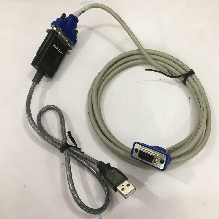 Bộ Cáp Chuyển Đổi USB 2.0 to Serial RS232C Elecom Và Cáp RS232C 6232-9F9F-03CR Null Modem With Full Handshaking DB9 Female to DB9 Female Cable PVC Beige