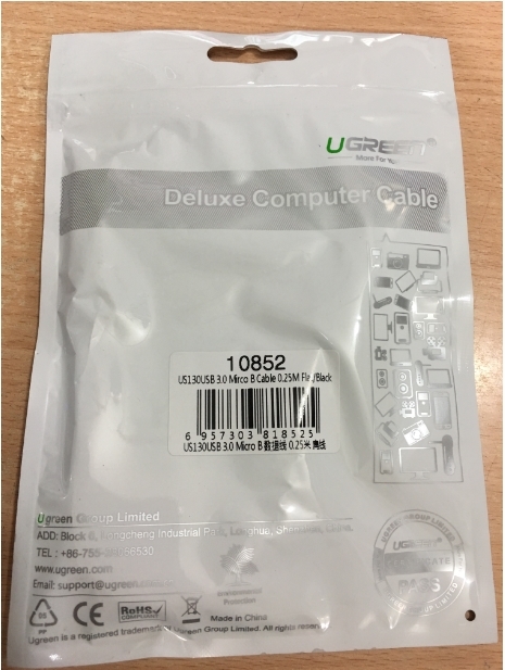 Cáp Kết Nối USB 3.0 Chính Hãng Ugreen 10852 USB 3.0 Type A to Type Micro B Flat Cable Connector Types Length 25Cm