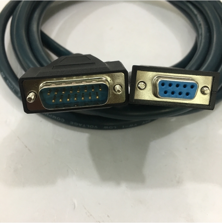 Cáp Điều Khiển RS232 DB9 Female to DB15 Male 2 Row 15Pin 28AWG E164571 Cable Green Length 3M