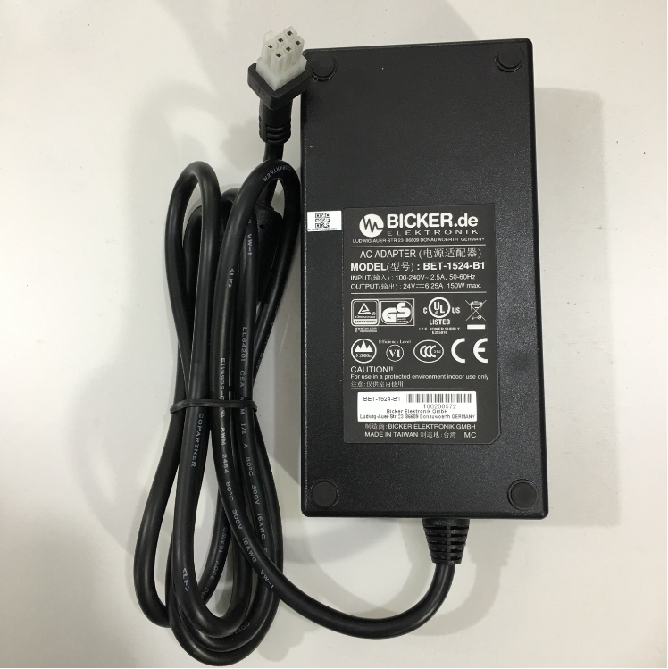 Adapter 24V 6.25A 150W Original BICKER BET-1524-B1 Connector Size 6 Pin ATX Molex