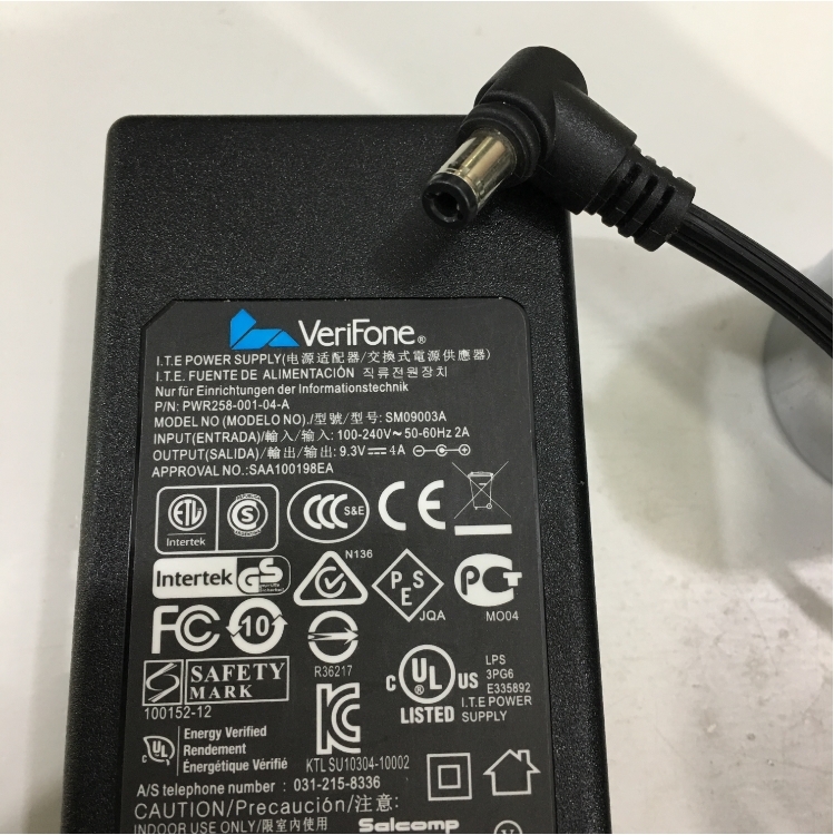 Adapter 9.3V 4A 37W VeriFone PWR258-001-04-A Connector Size 5.5mm x 2.5mm 90 Degree