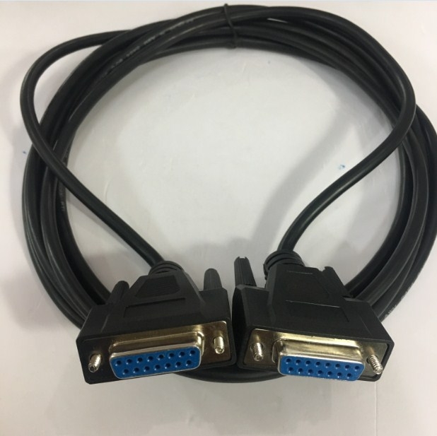 Cáp RS232C Chuẩn Công Nghiệp 15 Chân 2 Hàng Âm Âm Cổng Song Song Nối tiếp D-SUB DB15 Female to DB15 Female 2 Row 15Pin 28AWG Cable Black Length 3M