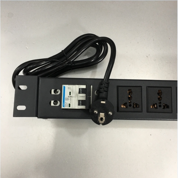 Thanh Nguồn PDU Rack Mount 19 inch 1U Universal 6 Way UK Outlet Có Cầu Dao Aptomat Tự Động MCB TECS Công Suất Max 16A European Schuko CEE 7/7 Plug Power Cord 3x1.5mm² Length 1.5M