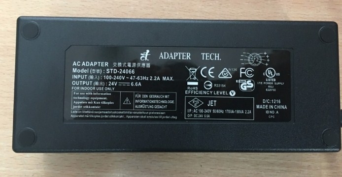 Adapter Original Tech STD-24066 24V 6.6A IEC C14 160W Connector Size 5.5mm x 2.5mm
