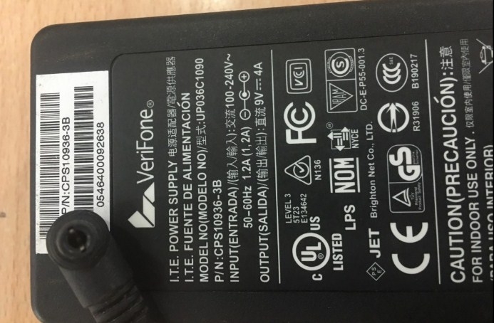 Adapter Original VeriFone UP036C1090 9V 4A 36W 100 -240V For Omni 3730LE Vx 510 Printer AMT & Gprinter Bo GP-58MB Connector Size 5.5mm x 2.5mm