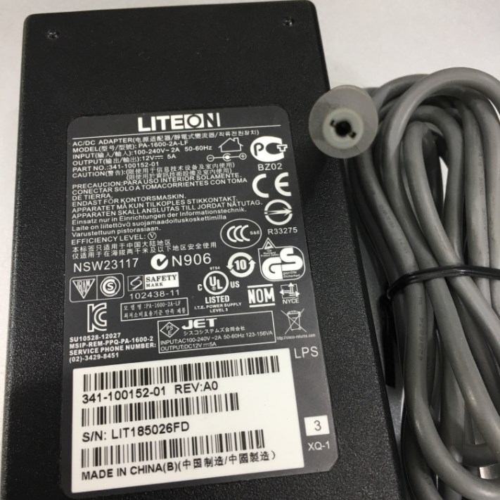 Bộ Chuyển Đổi Nguồn Adapter 12V 5A 60W Original LITEON PA-1600-2A-LF 341-100152-01 For Cisco Router Connect Size 5.5mm x 2.1mm