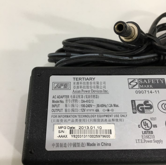 Adapter 12V 4A APD DA-48Q12 Connect Size 5.5mm x 2.5mm For Máy Kiểm Soát Ra Vào Vân Tay Granding F09