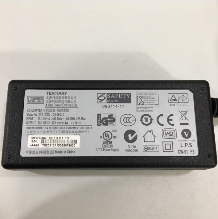 Adapter 12V 4A APD DA-48Q12 Connect Size 5.5mm x 2.5mm For Máy Kiểm Soát Ra Vào Vân Tay Granding F09