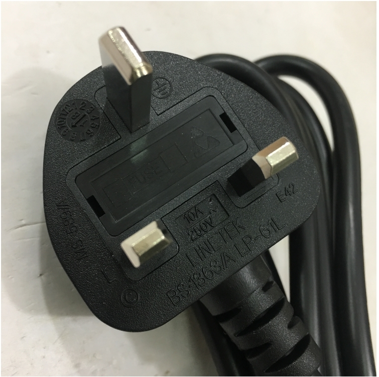 Dây Nguồn LINETEK LP-61L LS-60 Chuẩn 3 Chấu Có Cầu Chì AC Power Cord HP 100613-008 BS1363 to C13 10A 250V 3X0.75mm Length 1.8M