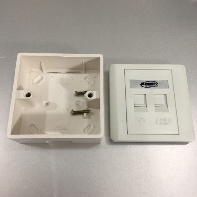Bộ Combo Mặt Vuông 2 Port WallPlate AMP Và Đế Vuông Lắp Nổi 86 x 86 x 34mm White