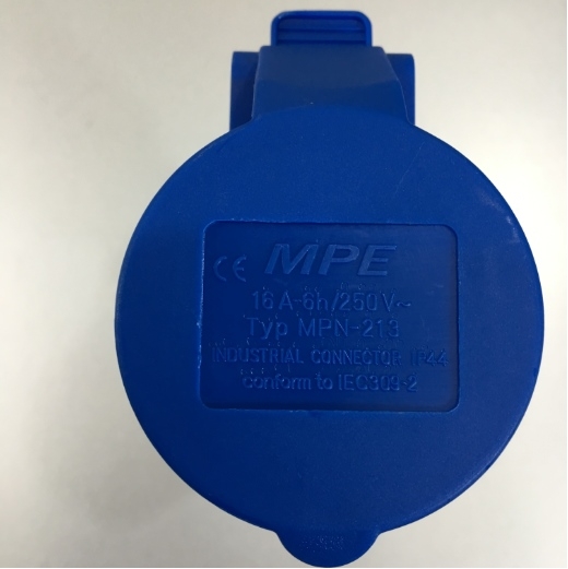 Ổ Cắm Công Nghiệp MPE IP44 2P+E IEC309-2 6H 250V 16A MPN-213 Induatrial Connector Blue