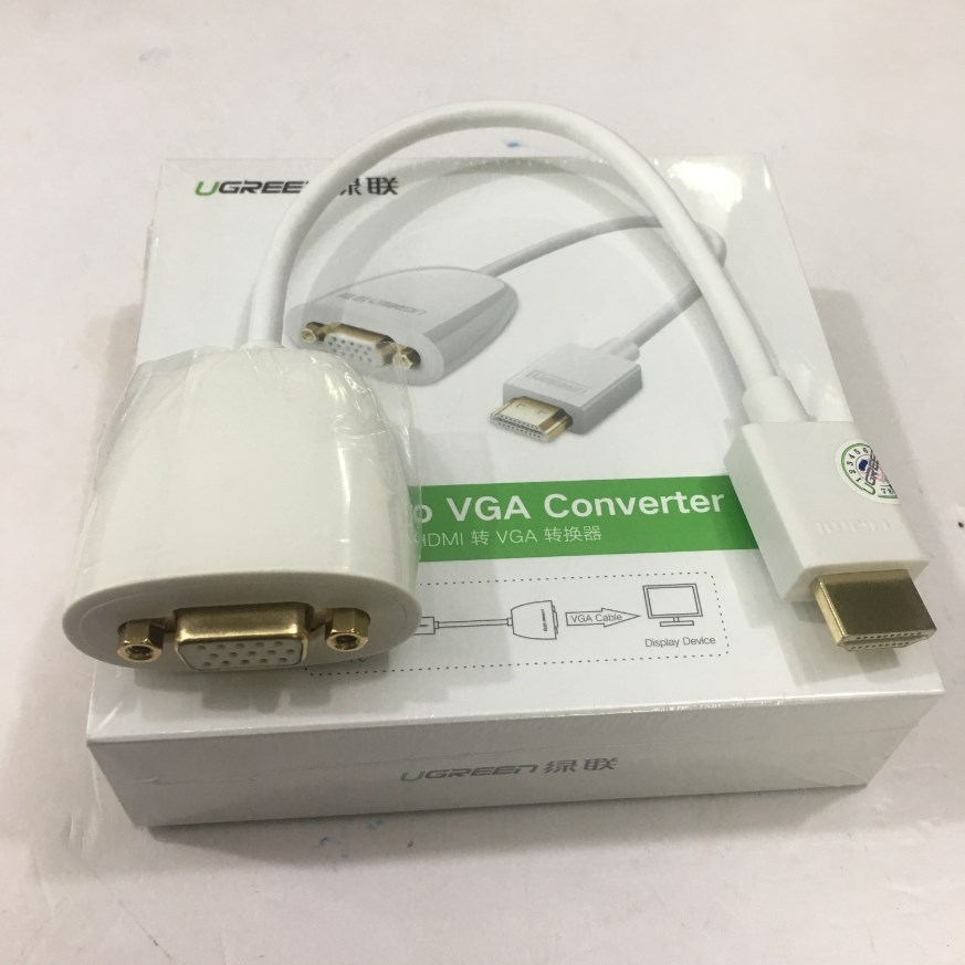 Cáp Chuyển Đổi Cổng HDMI to VGA Converter Chính Hãng Ugreen 40252 Cable PVC White Length 23Cm