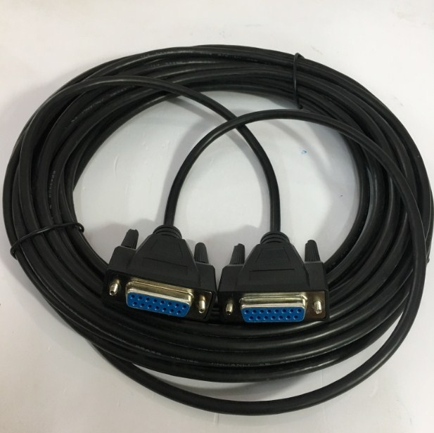 Cáp RS232C Chuẩn Công Nghiệp 15 Chân 2 Hàng Âm Âm Cổng Song Song Nối Tiếp D-SUB DB15 Female to DB15 Female 2 Row 15Pin 28AWG Cable Black Length 10M