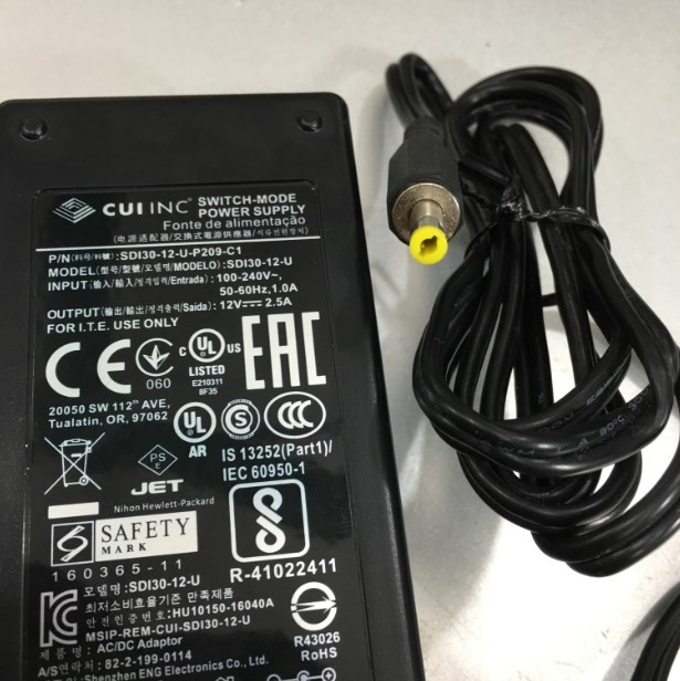 Adapter 12V 2.5A 30W CUI INC SDI30-12-U-P209-C1 For Charge Docking Intermec CK3 Battery 4 Slot AC20 871-230-101 Connector Size 3.5mm x 1.35mm