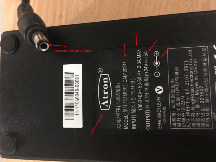 Adapter 24V 5A 120W Atron CAD120241 For máy bắn keo tự động Dispenses AD3300C Connector Size 5.5mm x 2.5mm
