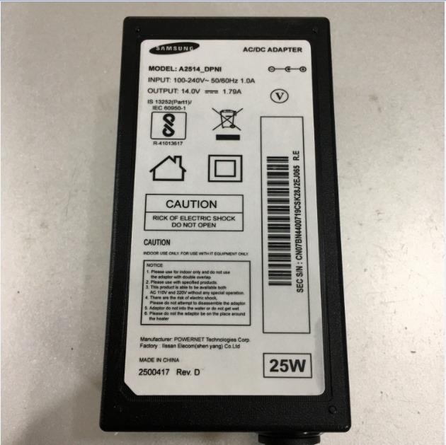 Nguồn Adapter 14V 1.79A 25W SamSung A2514_FPN For For Monitor LED SAMSUNG Connector Size 6.5mm x 4.4mm