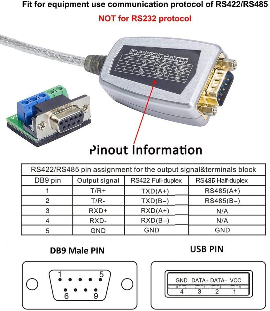 Cáp Chuyển Đổi Tín Hiệu Điều Khiển USB to RS422/RS485 Serial Port Converter Adapter Cable with FTDI Chip Supports Windows 10, 8, 7, XP DTECH DT-5019 Dài 1.2M