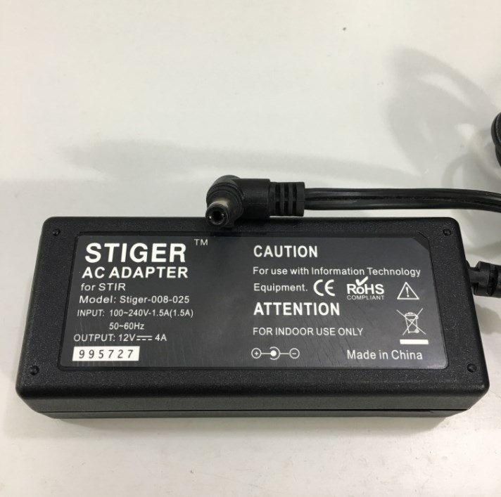 Bộ Chuyển Đổi Nguồn Adapter 12V 4A 48W Stiger-008-025 Connect Size 5.5mm x 2.5mm 90 Degree