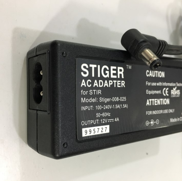 Bộ Chuyển Đổi Nguồn Adapter 12V 4A 48W Stiger-008-025 Connect Size 5.5mm x 2.5mm 90 Degree
