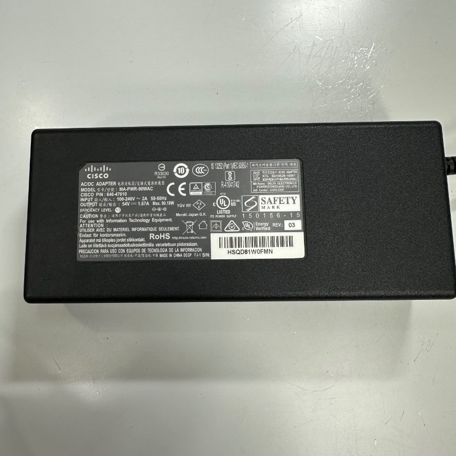 Adapter 54V 1.67A 90.18W Cisco IEC C14 Plug Connector Tip Size Molex 4 Pin Pitch 3.0mm For Switch HPE Aruba PoE+ DoE J9774A J9780A J9982A Power Supply