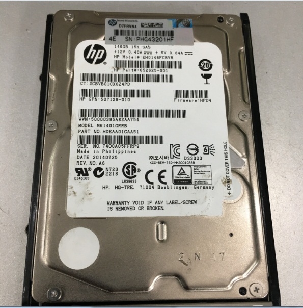 Ổ Cứng Máy Chủ HP EH0146FBQDC 146GB SAS 6.0 Gbps 25in 15K SAS Hard Drv 652625-001 Hot Plug Hard Disk Drive and Caddy