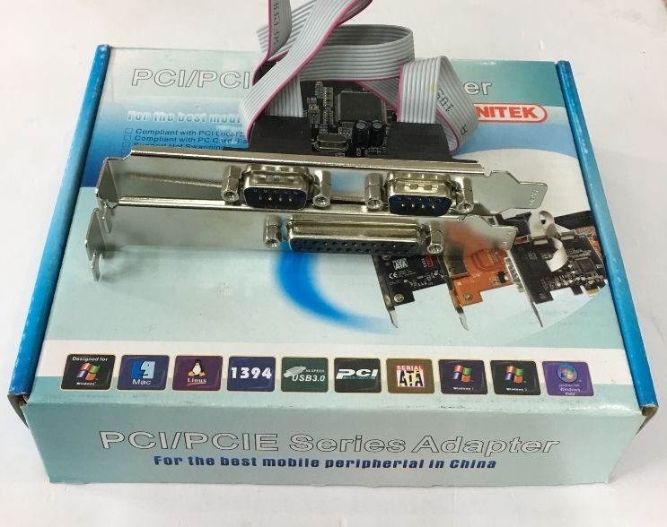 Card PCI Express Unitek Y-7508 2 Port RS232 Serial Com DB9 + 1 Port LPT Parallel 1284 Chính Hãng Chipset ID Moschip MCS9901CV-CC For Computer Desktop Thiết Bị Y Tế Cân Điện Tử Máy Công Nghiệp CNC PLC