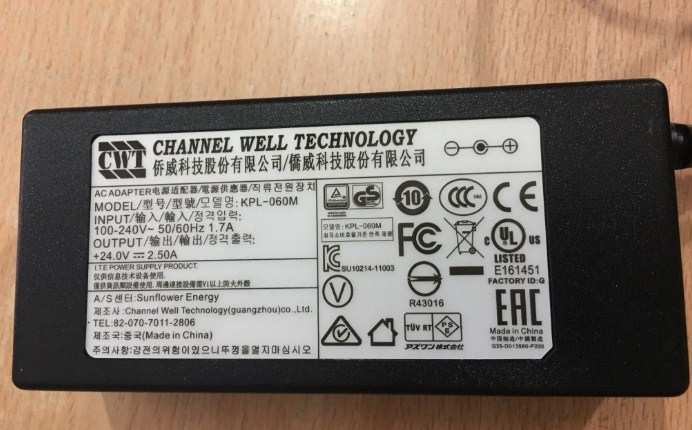 Adapter 24V 2.5A 60W Original CWT Channel Well KPL-060M Connector Size 5.5mm x 2.1mm