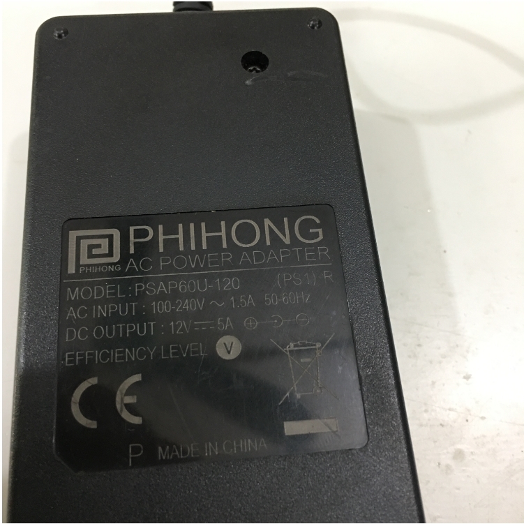 Bộ Chuyển Đổi Nguồn Adapter PHIHONG 12V 5A 60W PSAP60U-120 Connector Size 5.5mm x 2.1mm