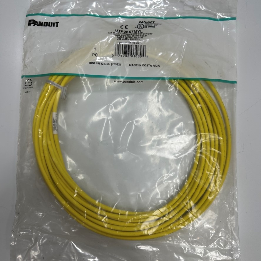 Cáp Mạng 7M 23ft Panduit Patch Cord CAT 6A Performance UTP 28X7MYL Small Diameter OD 4.8mm 4 Pair 28AWG Yellow For Industrial Ethernet Network LAN 10 Gigabit