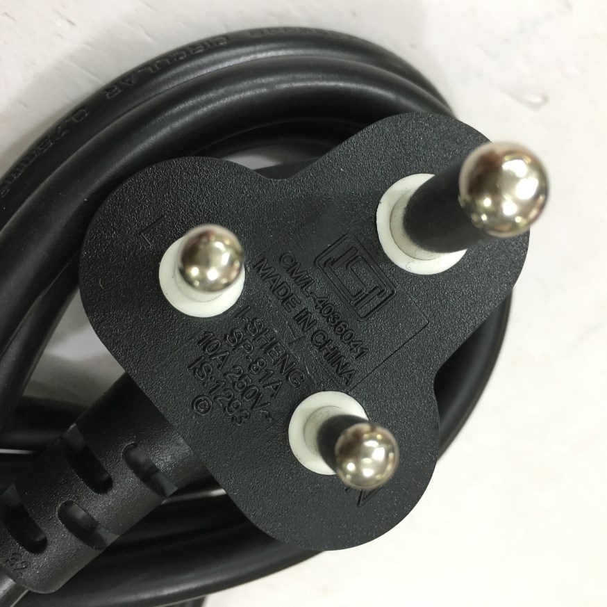 Dây Nguồn 3 Chấu Tròn Hình Trụ Tam Giác I-SHENG SP-81A IS-14 AC Power Cord India IS 1293 BS546 to IEC C13 10A 250V 3x0.75mm² 18AWG Length 1.5M