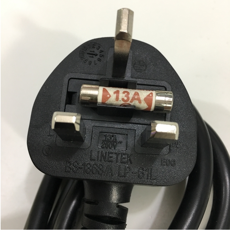 Dây Nguồn LINETEK BS-1363A LP-61L SL-60 UK Chuẩn 3 Chấu Có Cầu Chì AC Power Cord BS1363 to C13 10A 250V 3X1.0mm² For Thiết Bị Y Tế Thiết Bị Mạng Cisco Và Máy Chủ Black Length 1.8M