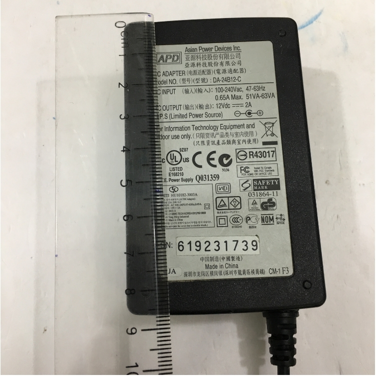 Bộ Chuyển Đổi Nguồn Adapter Original 12V 2A 24W APD DA-24B12-C Connector Size 6.5mm x 4.4mm