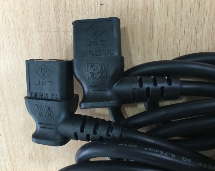 Dây nguồn IEC 60320 C13 chữ L vuông góc 90 JET BUFFALO YP-12P YC-12L 7A/125V(Power Cord Japan JIS8303 3x0.75mm)Length 1.8M