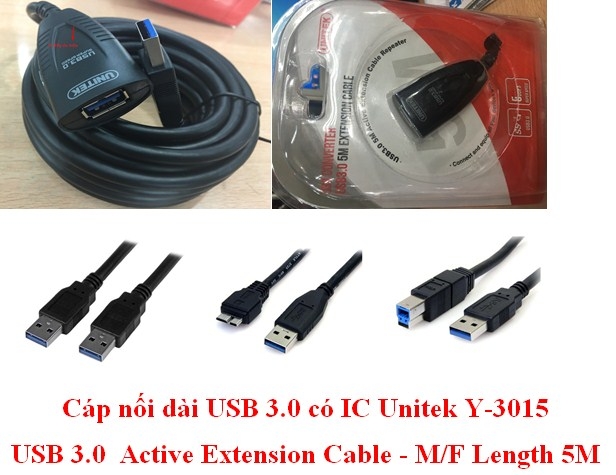 Cáp Nối Dài Tín Hiệu USB 3.0 IC Unitek Y-3015 USB 3.0 Active Extension M/F For Polycom CX5100 or CX5500 Length 5M