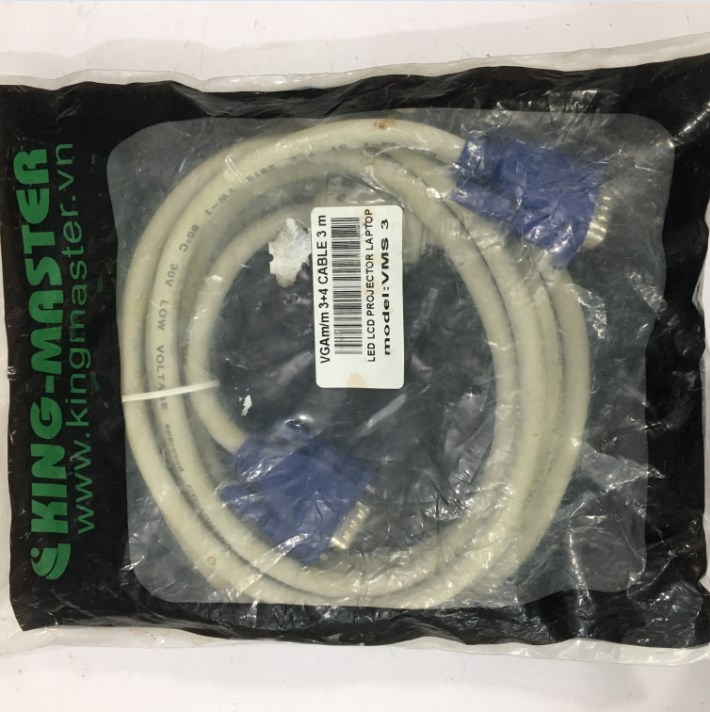 Cáp VGA 3+4 King-Master Monitor Cable HD15 Male to Male VGA For Projection TV Computer Monitor Grey Length 3M