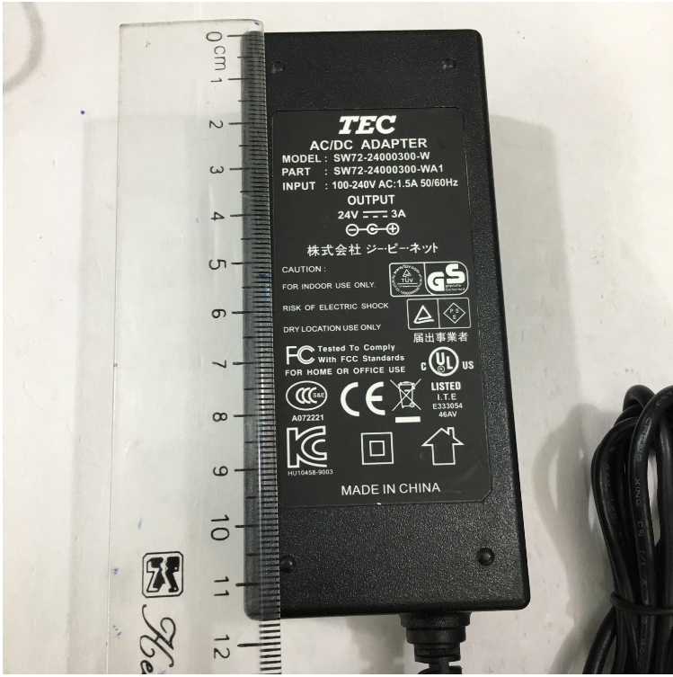 Adapter Original 24V 3A 72W TEC SW72-24000300-W Connector Size 5.5mm x 2.1mm