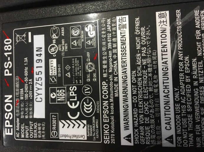 Adapter Original EPSON PS-180 M159A Printer Epson TM-U950 TM-T88III TM-T88IV 24V 2A Connector Size 3Pin 10mm Mini Din