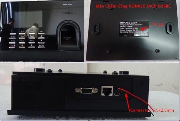 Adapter 5V 2A Original Máy Chấm Công Vân Tay Ronald Jack X628C Connector Size 5.5mm x 2.5mm