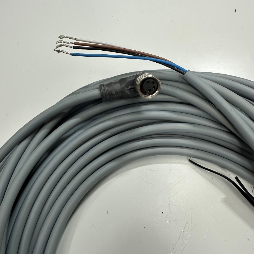 Cáp 10M 33ft ELCO CO8.4-10/P Cable Connector Right Angled M8 A-Code 4 Pin Female to 4 Core Open End 24AWG 4x0.25mm² Gray OD 4.6mm For I/O Industrial Power Cable
