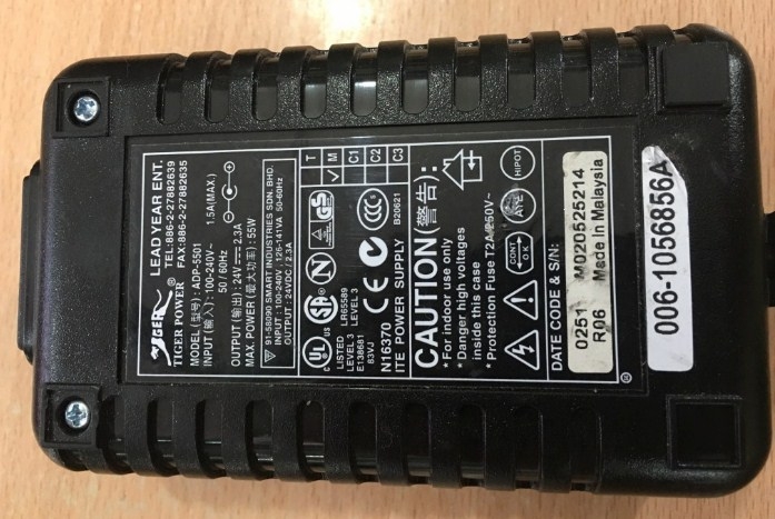 Tiger Power ADP-5501 AC Adapter – 24V 2.3A 55W 3-PIN Power Supply (Tested, Used)