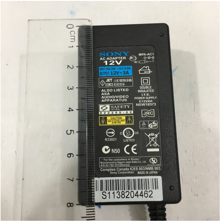 Bộ Chuyển Đổi Nguồn Adapter Original 12V 3A 36W SONY MPA-AC1 Connector Size 5.5mm x 2.1mm
