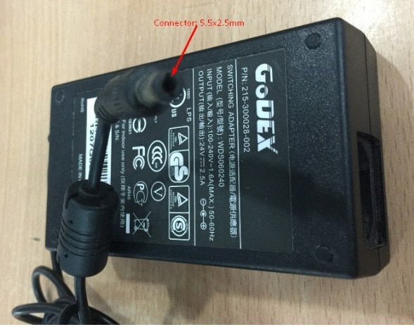 Adapter Original GODEX 215-300028-002, WDS060240 For Printer G500 G530 EZ1100 EZ1300 EZ-1300 24V 2.5A Connector Size 5.5mm x 2.5mm