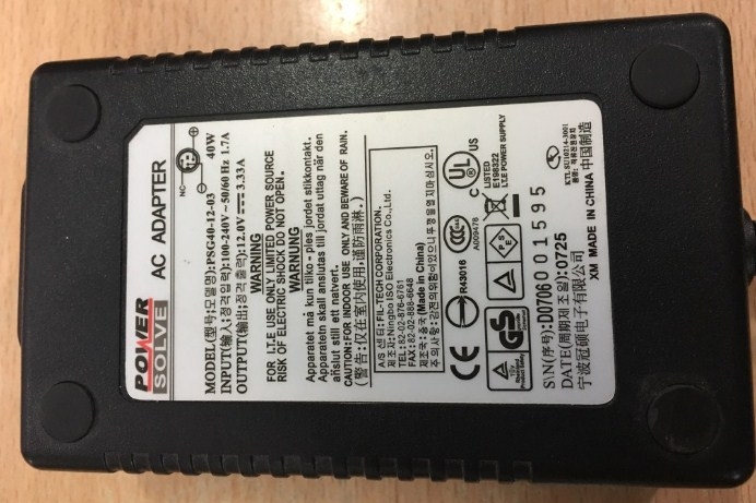 Adapter 12V 3.33A 40W SOLVE PSG40-12-03 Connector 3Pin Mini Din 10mm