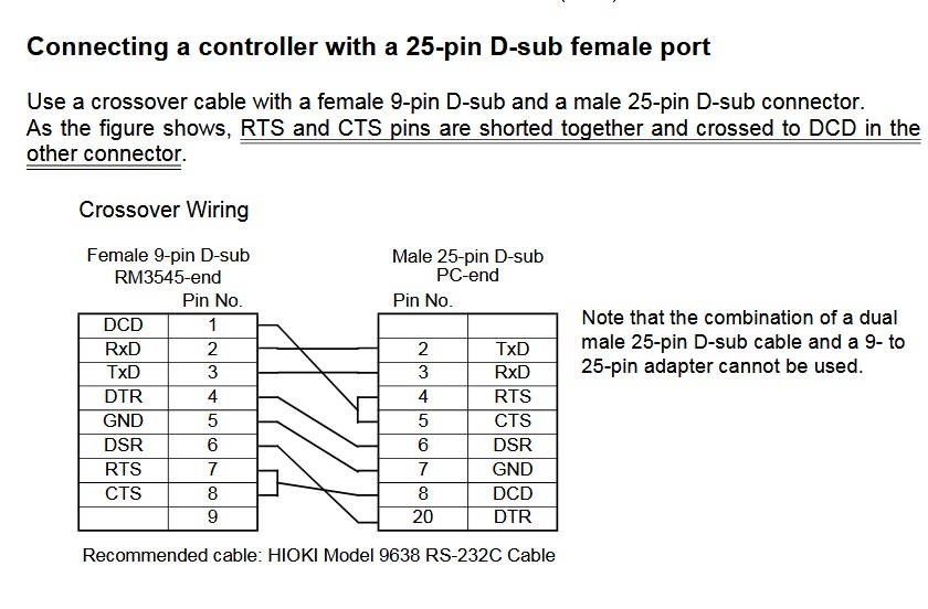 Cáp Máy Đo Điện Trở Hioki 9637 RS-232C Cable DB9 Female to DB25 Male Black For Hioki RM3544 RM3544-01 RM3544-02 Length 3M
