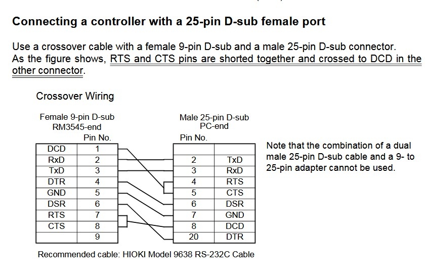 Cáp Máy Đo Điện Trở HIOKI Model 9638 RS-232C Cable DB9 Female to DB25 Male Black For Hioki RM3545 RM3545-01 RM3545-02 Length 1.8M