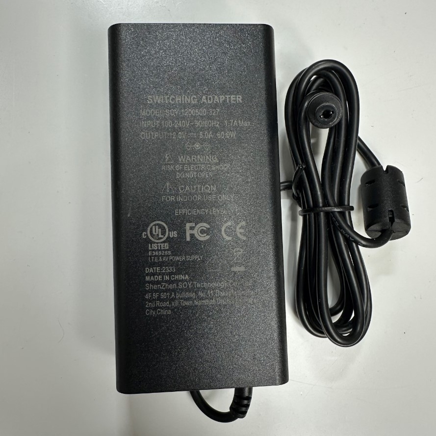 Adapter 12V 5A 60W Shenzhen SOY Connector Tip Size 5.5mm x 2.1mm For HPE Aruba Wireless Access Point, HP Dell Monitor Power Supply, CCTV Security Camera DVR