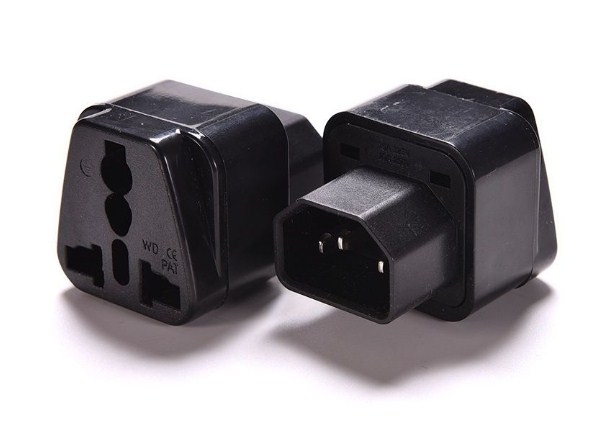 Rắc Chuyển Nguồn IEC C14 Male to Universal Female UK US Socket 125V 15A 250V 10A 800W Black Power Adapter Converter