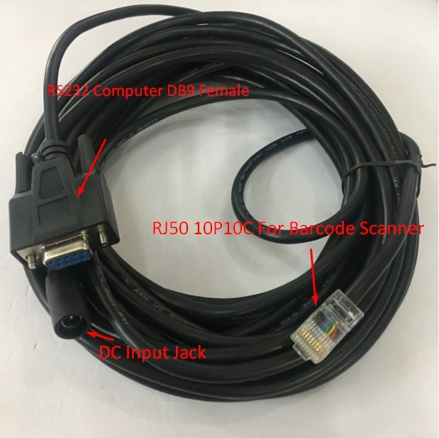 Bộ Cáp Cho Máy Quét Newland CBL037R Cable RS232 to RJ50 10Pin Cable with DC Power và Adapter 5V 1.5A DC Power Supply For Newland Barcode Scanner Length 3M