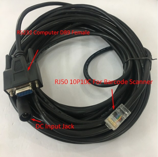 Bộ Cáp Cho Máy Quét Newland CBL037R Cable RS232 to RJ50 10Pin Cable with DC Power và Adapter 5V 1.5A DC Power Supply For Newland Barcode Scanner Length 5M