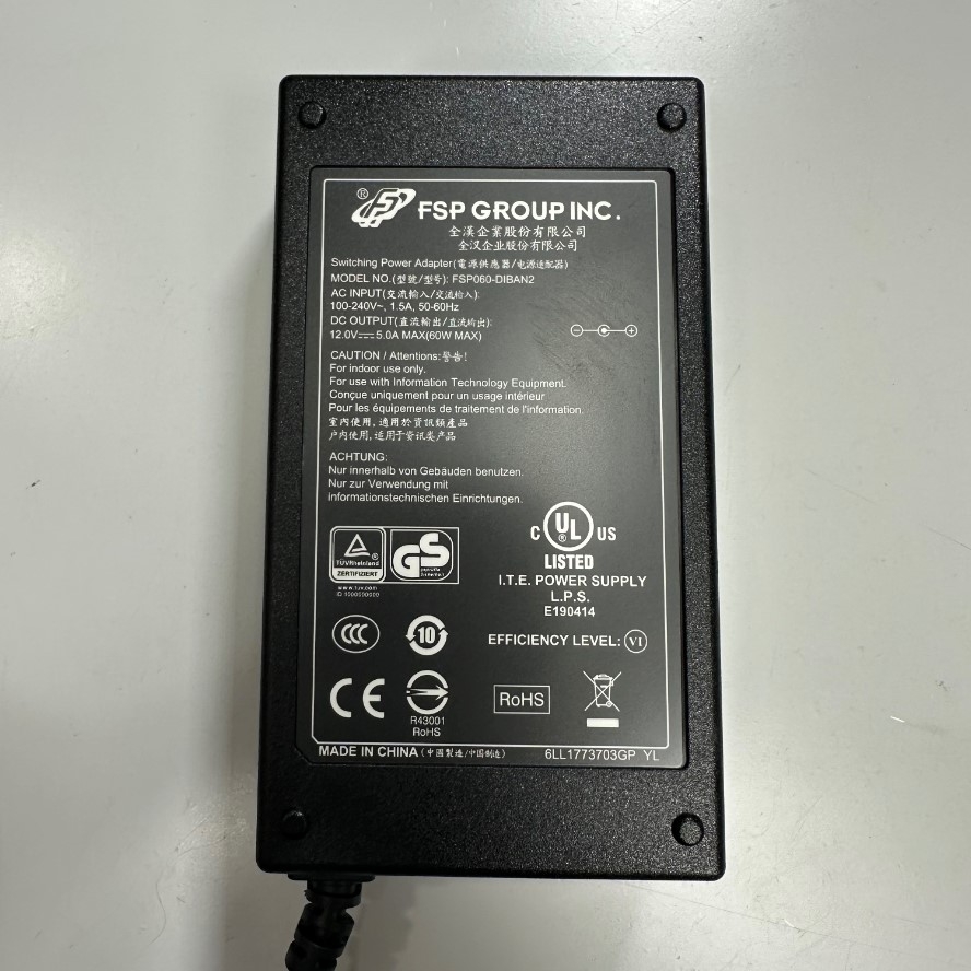 Adapter 12V 5A 60W FSP Group INC FSP060-DIBAN2 Connector Tip Size 5.5mm x 2.5mm with Lock For Thiết Bị Lưu Trữ QNAP, Máy Tính Công Nghiệp Scada Computer, Industrial PC, Versa Switch Networks